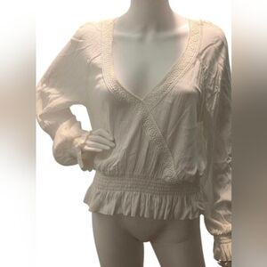 Divided H&M V-Neck Lace-Trim Gauzy Peasant Blouse
